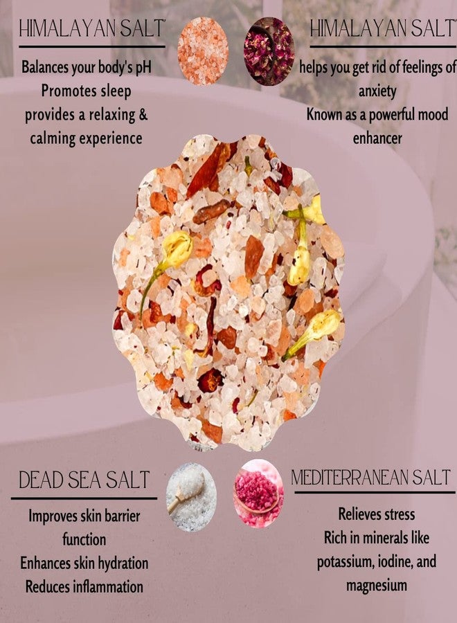 أو إم إم كوليكشن مجموعة أوم إم إم، أملاح استحمام طبيعية برائحة الزهور - نقع الجسم والقدمين لإزالة السموم - أملاح استحمام مع بتلات الورد والياسمين - رقائق ملح الهيمالايا الوردي وملح البحر الميت - نقع استحمام مريح (ياسمين وورد) - Image 3